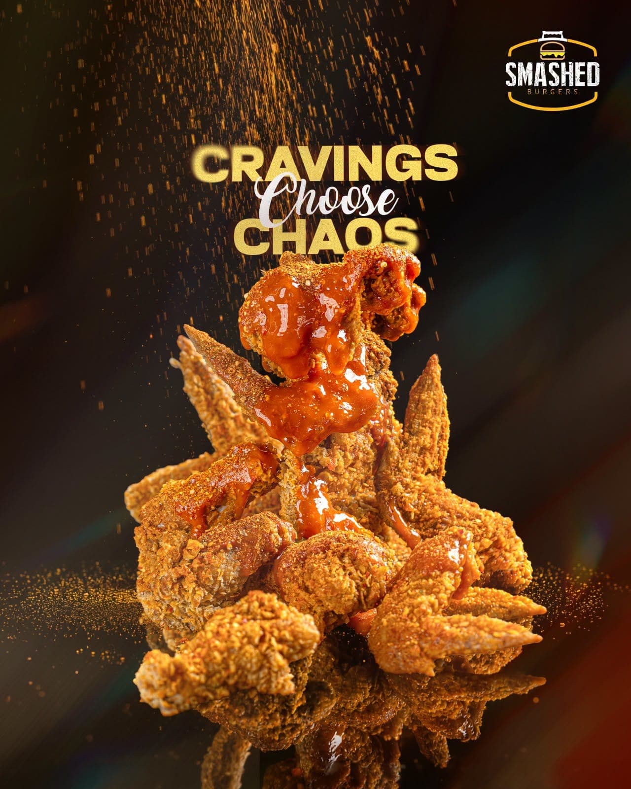 Saucy fried wings dusted with spice
