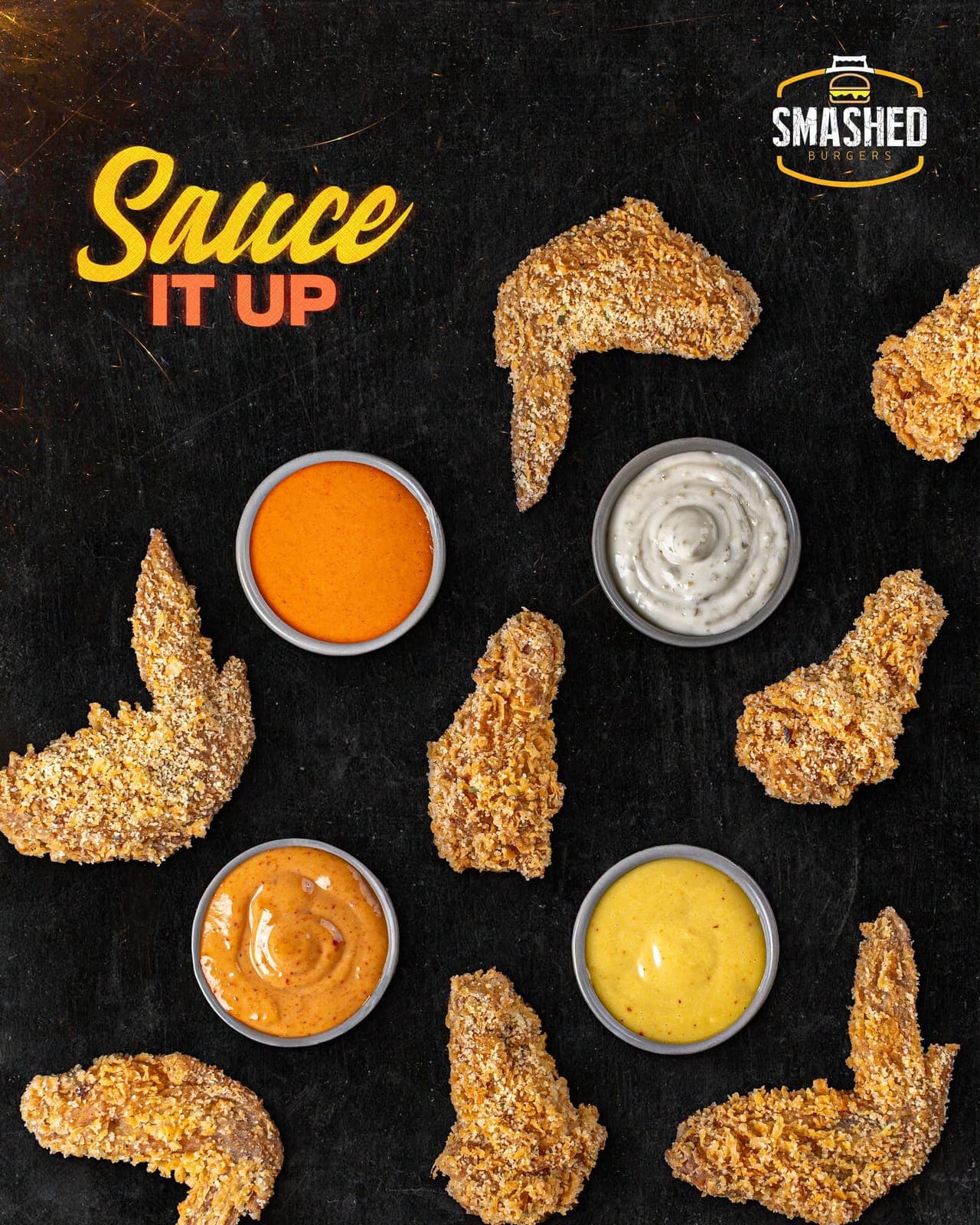 Parmesan wings with four dipping sauces